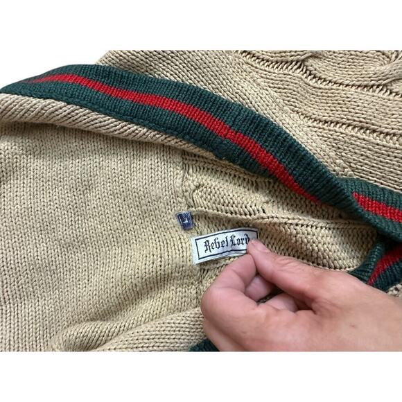 Rebel Lord Men's Cream Long Sleeves Button Front Cardigan Sweater Size Large - Picture 2 of 8